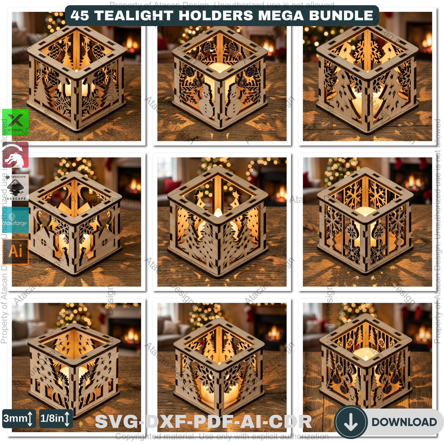 45 Christmas Lantern Templates | Laser Cut Candle Holders | Holiday Tealight Box Bundle | Festive Light Decor Cutting Designs 921