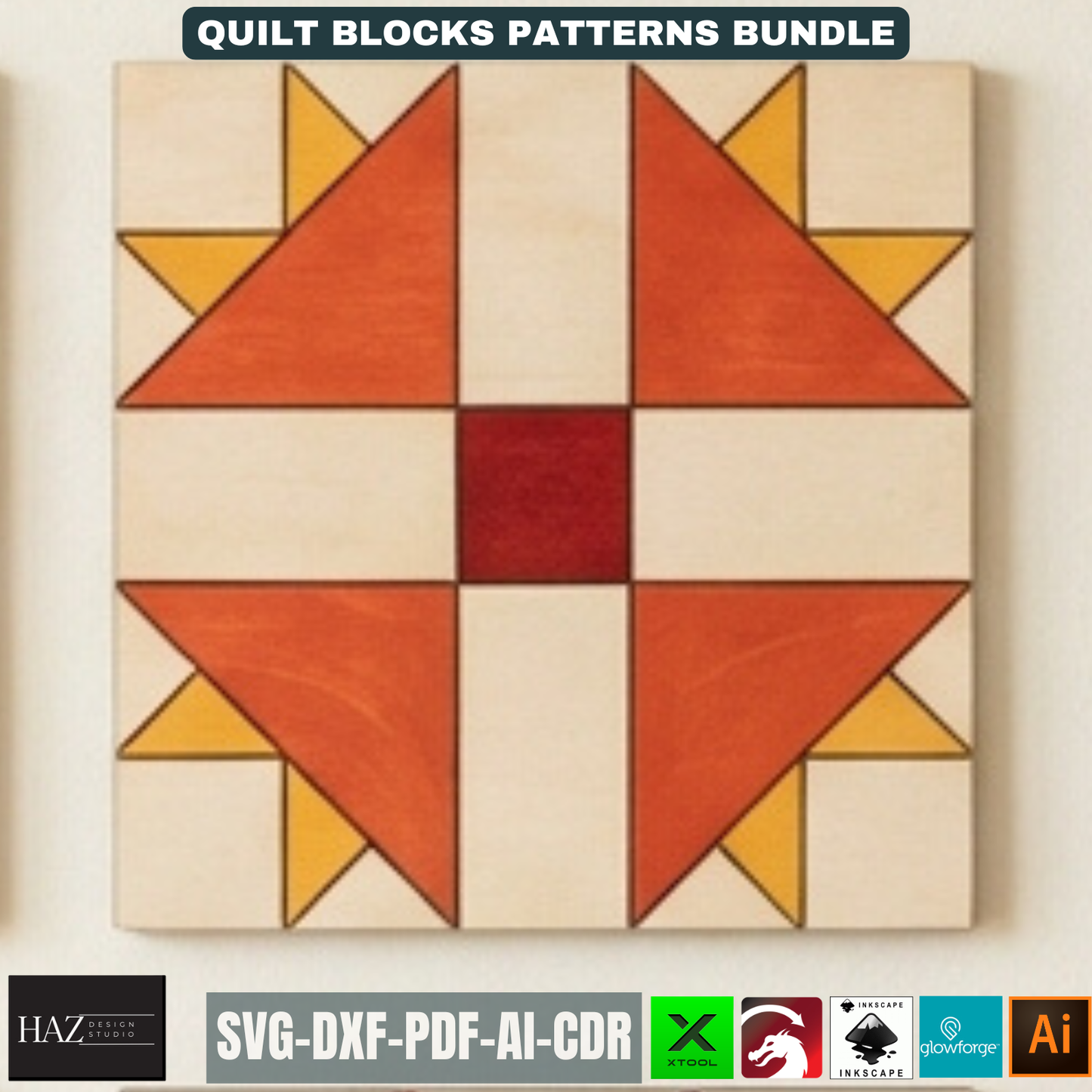 Geometric Barn Quilt Block Pattern Bundle, Wooden Wall Art Laser Cut Template, Modern Mosaic Home Decor 517