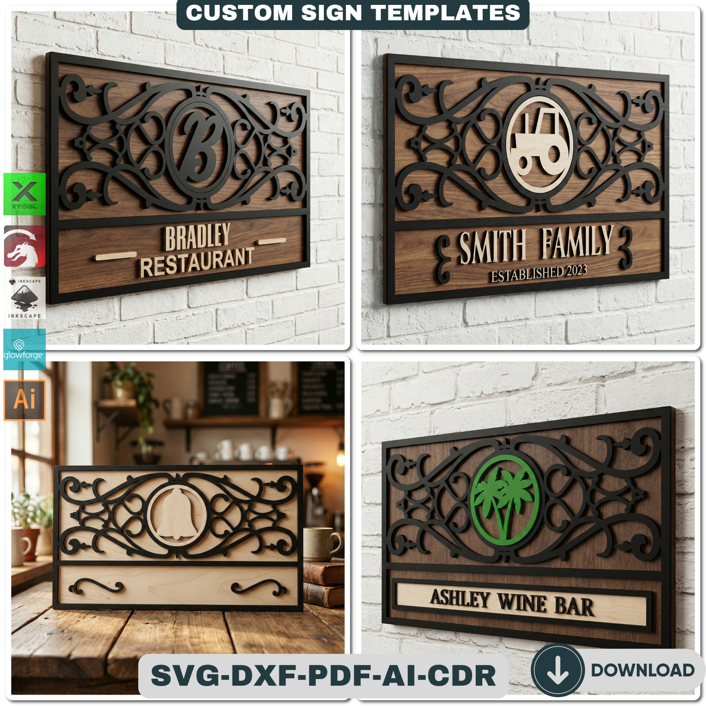 Customizable Frame Sign Board Templates for Laser Cutting | Personalize Cafe Restaurant & Home Decor Wall Art | Glowforge Xtool Ready 931