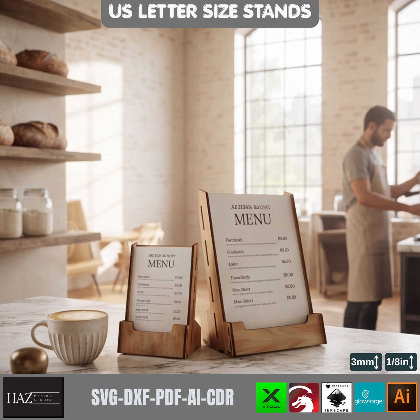 Laser Cut Menu Stand SVG Plywood Brochure Holder Template US Letter Size