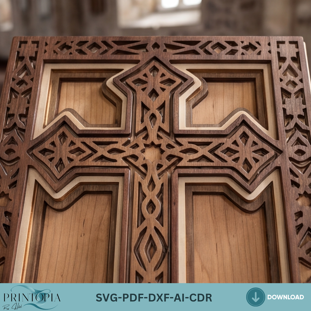 Christian Cross Laser Cut Template, Multi Layer Wooden Cross Design, Religious Home Decor
