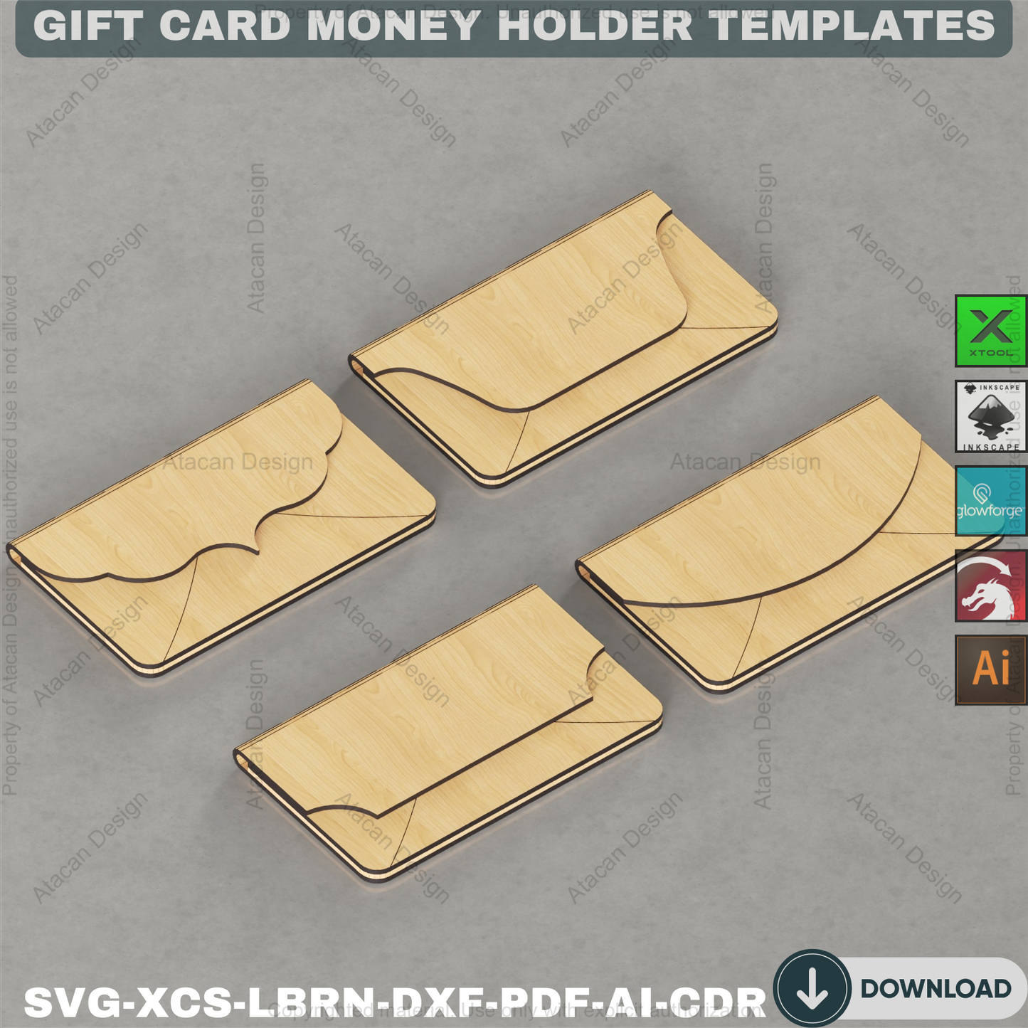 Wooden Envelope Style Money Holder and Gift Card Templates for Laser Cutting DIY Wedding Graduation and Birthday Gifts 898