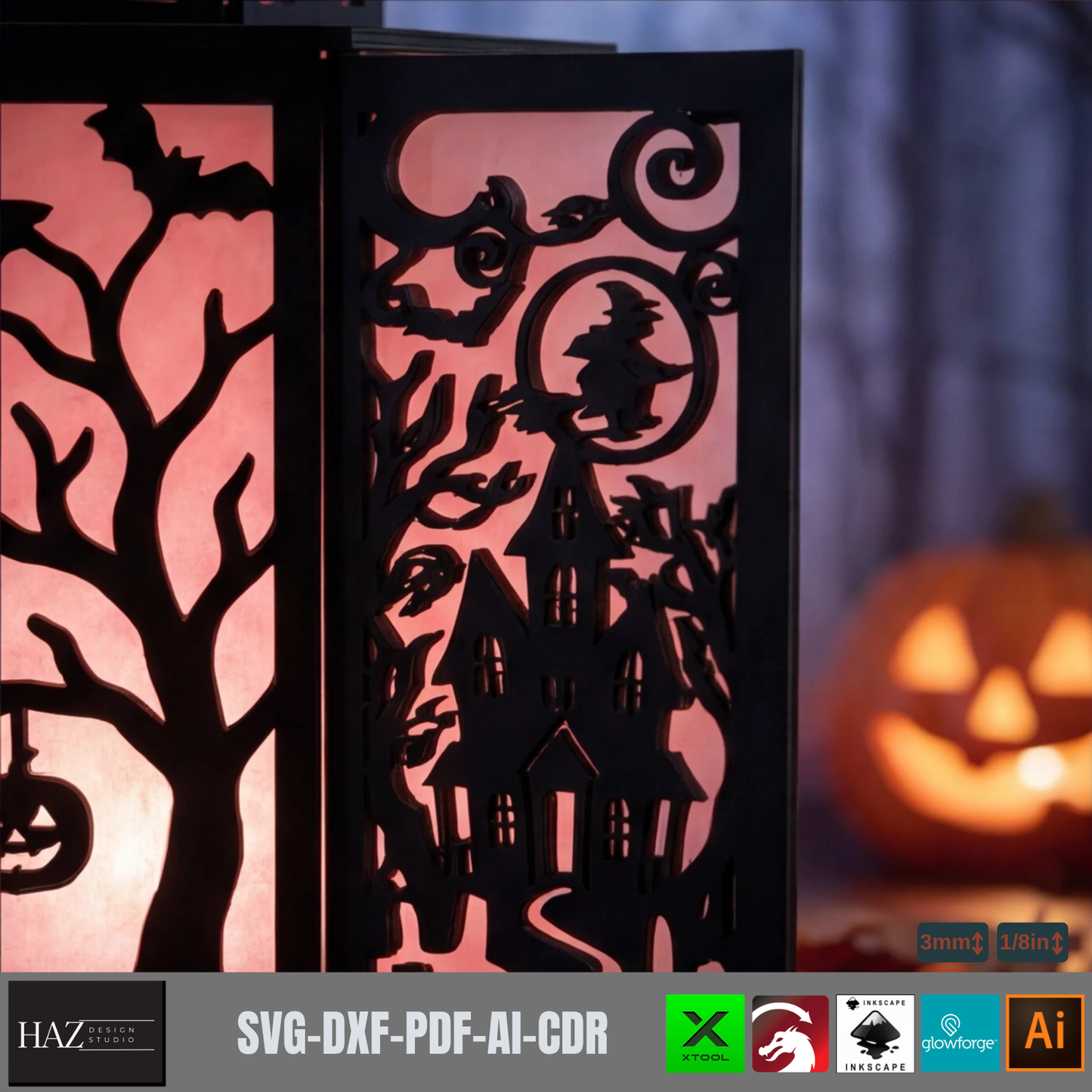 Halloween Haunted House Lantern Spooky Witch Candle Holder Wooden Pumpkin Centerpiece Table Decor