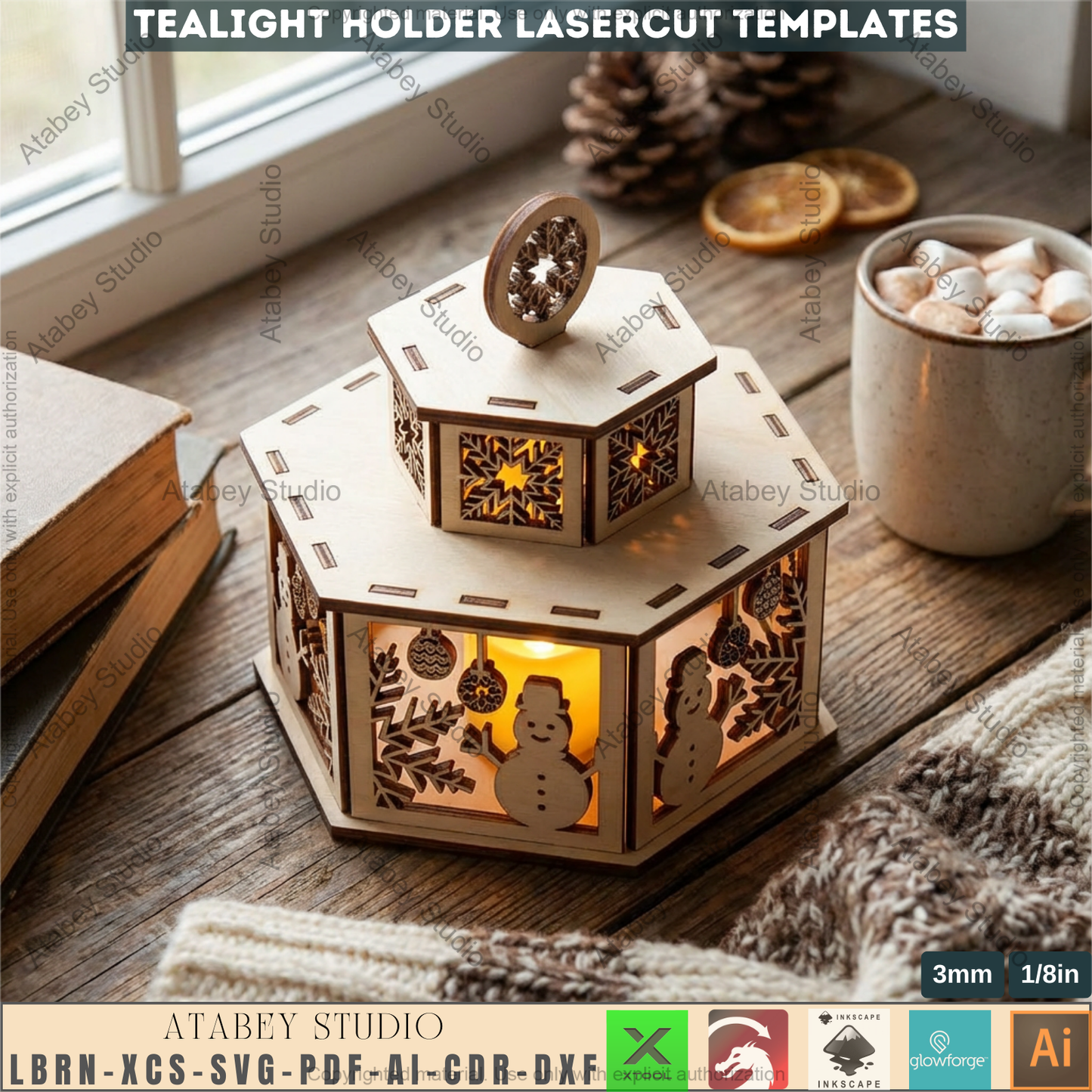 Christmas Tealight Holder Laser Cut Template Bundle | Wooden Lantern Decor | Holiday Table Display 975