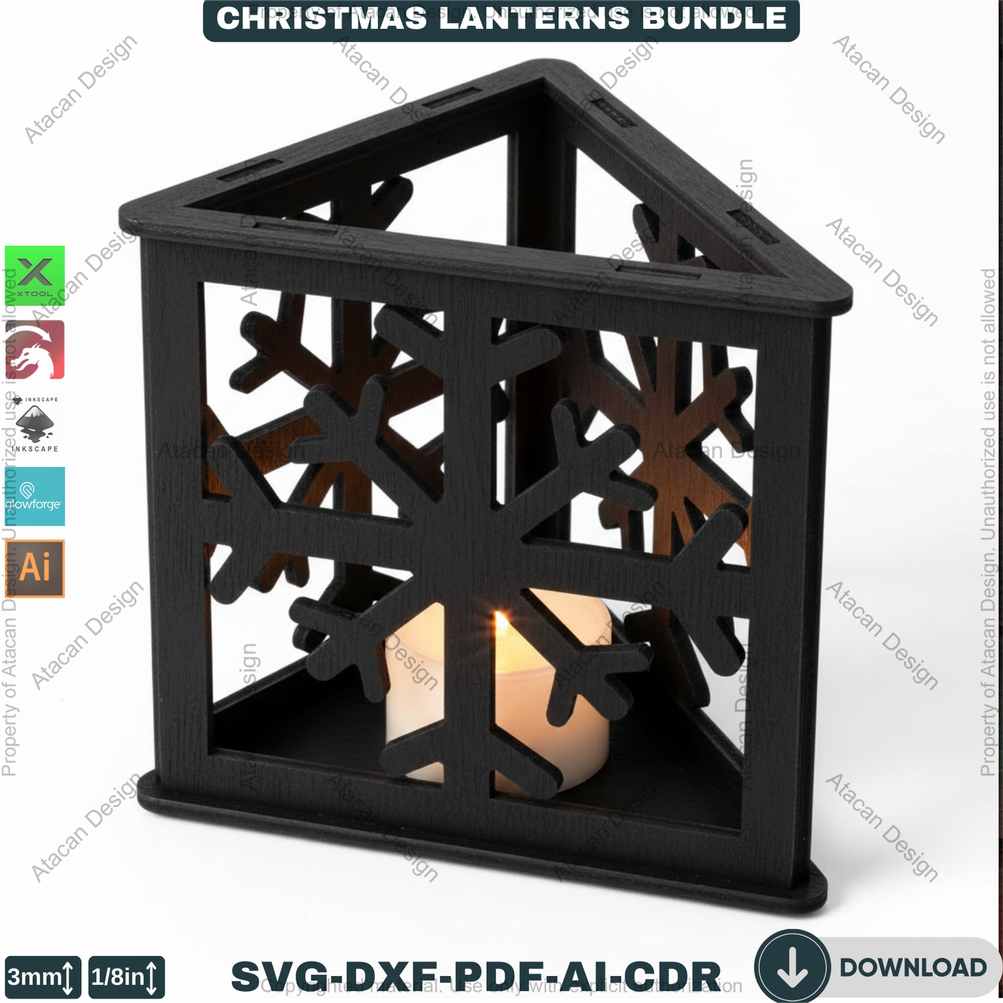Christmas Lanterns Bundle Snowflake Candle Holders Tealight Table Decor Laser Cut Files 929