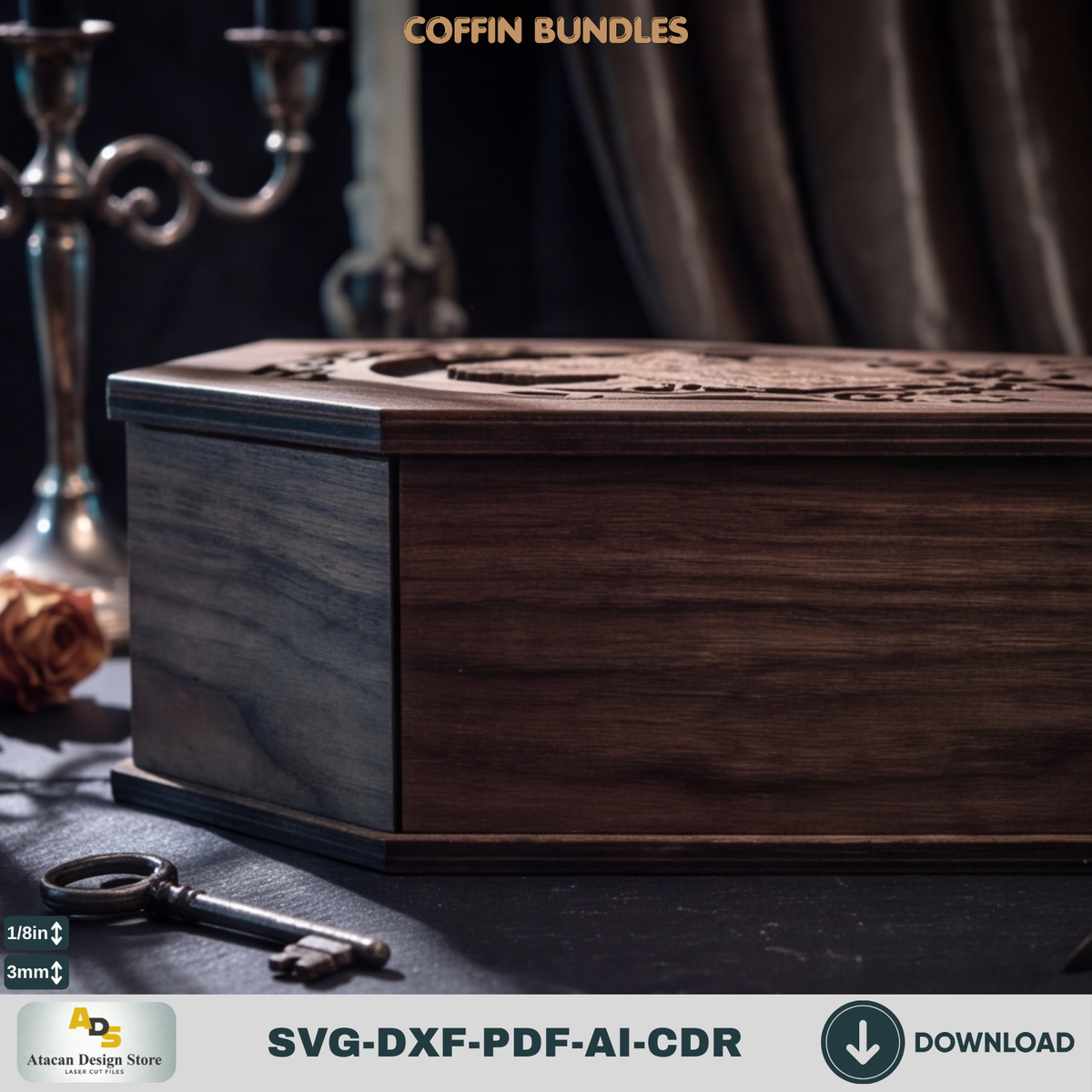 Gothic Coffin Box Laser Cut Bundle, Halloween Wooden Keepsake Casket Template, Spooky Trick or Treat 979