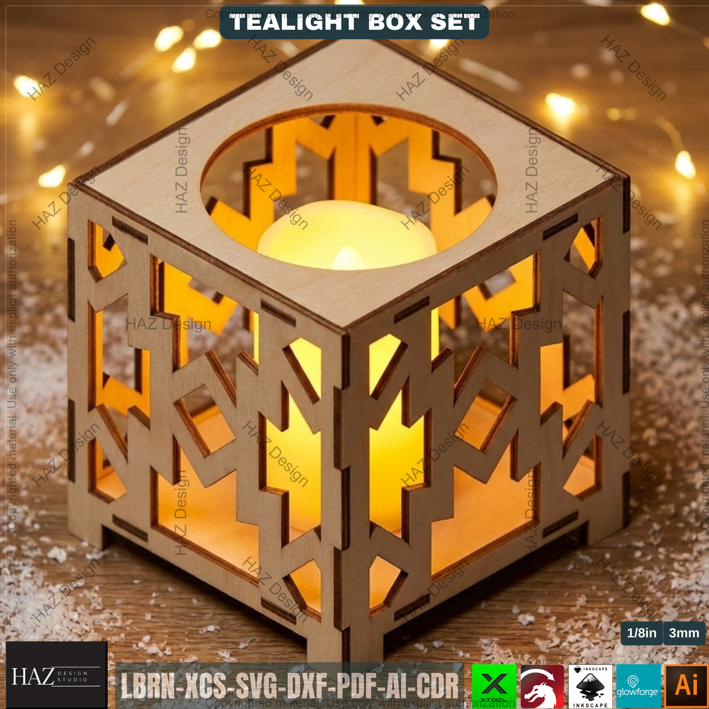 Tealight Holder Set Laser Cut Files, Christmas Candle Box Lantern, Tabletop Decor, Vector Templates 507