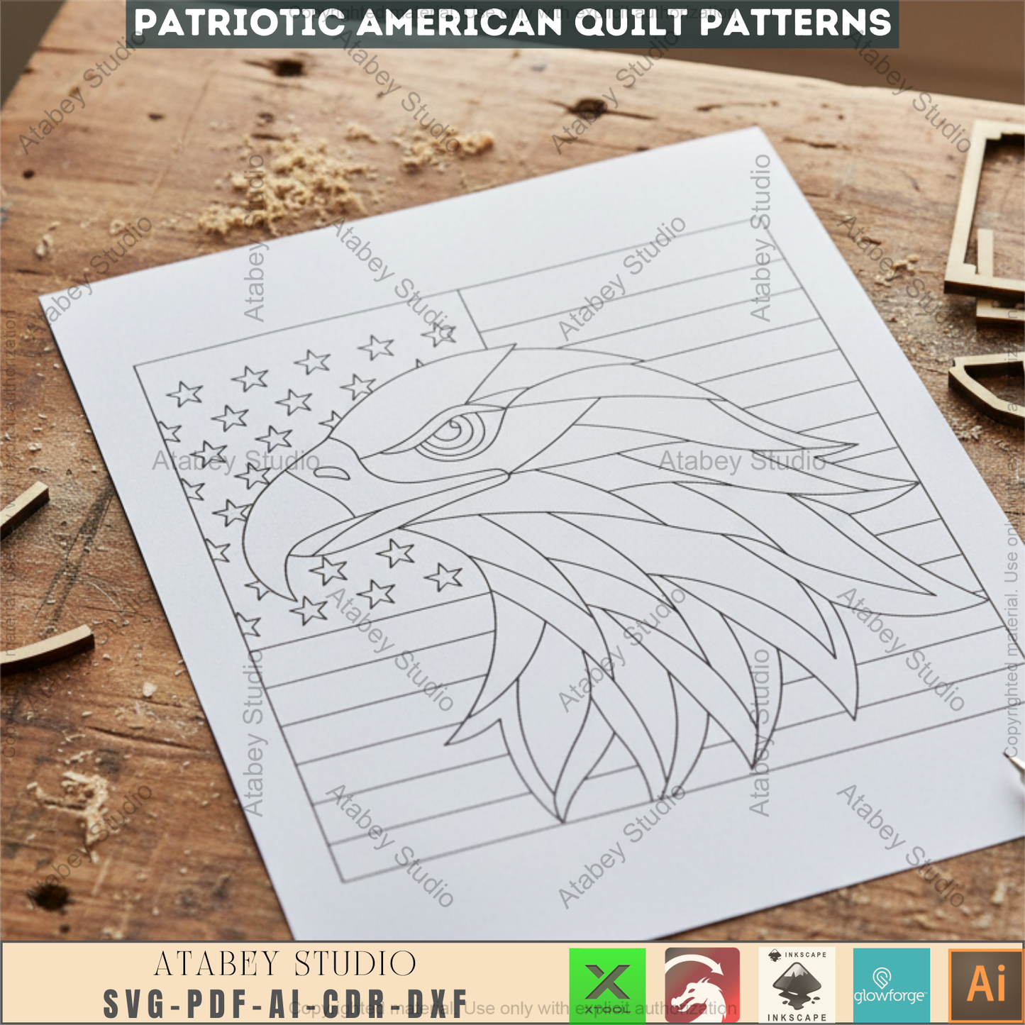 American Eagle Patriotic Quilt Pattern Laser Cut File Bald Eagle Americana Wall Art Vector 995