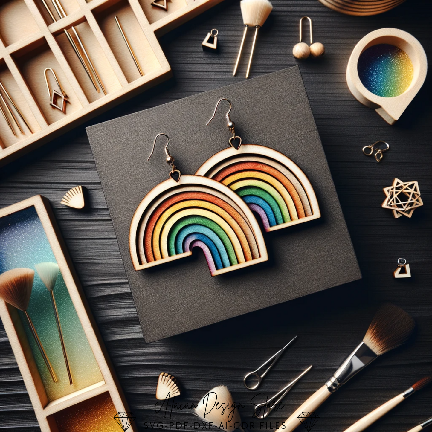 Colorful Rainbow Earrings Design Bundle | DIY Laser Cut Jewelry Patterns for Unique Crafting 682