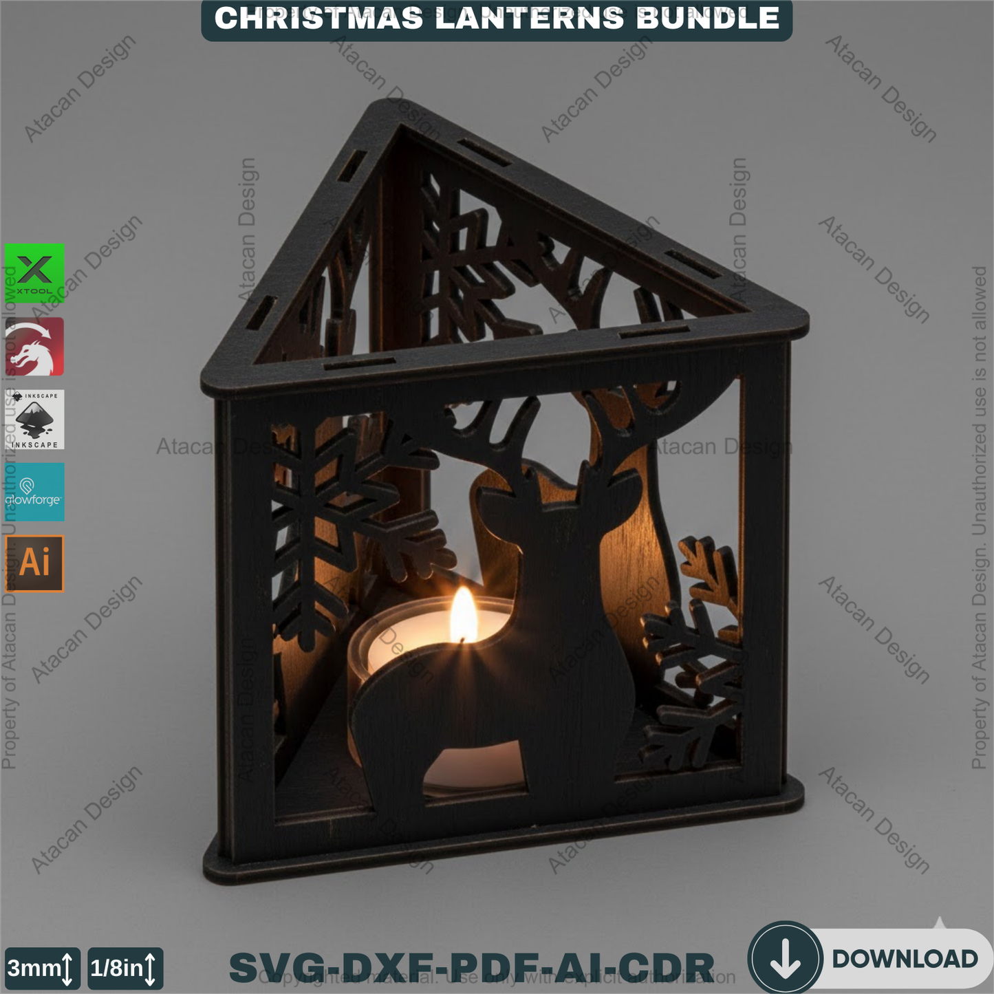Christmas Lanterns Bundle Laser Cut Templates | Holiday Candle Box Decor | Tealight Holder Designs 930