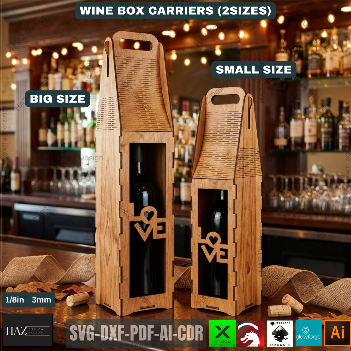 Laser Cut Wine Bottle Gift Box Carrier Bundle Wooden Wine Holder Laser Cut Pattern Gift Box 515