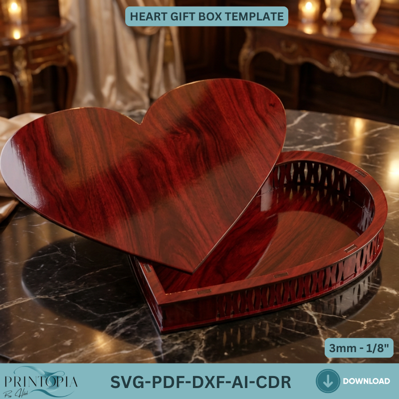 Heart Gift Box Laser Cut Design Valentine’s Jewelry Box Template Glowforge Project Heart Shaped Plywood Box Plan