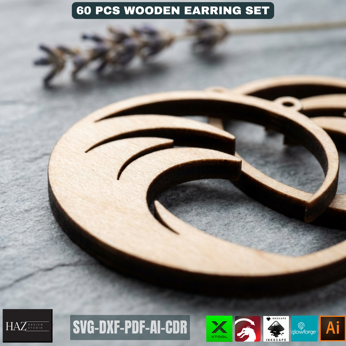60 Wooden Earring Laser Cut Files SVG Bundle Jewelry Templates Plywood Jewelry Shapes