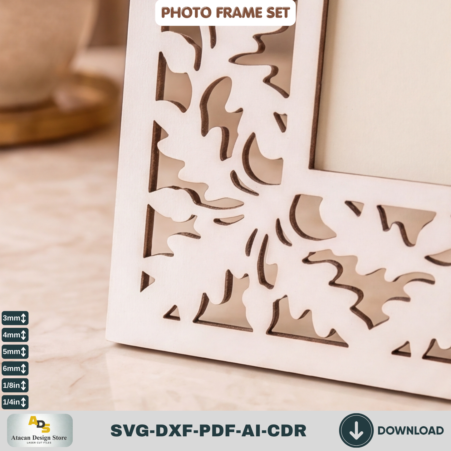 Laser Cut Photo Frame SVG Bundle – Floral Rustic Wood Home Decor Template