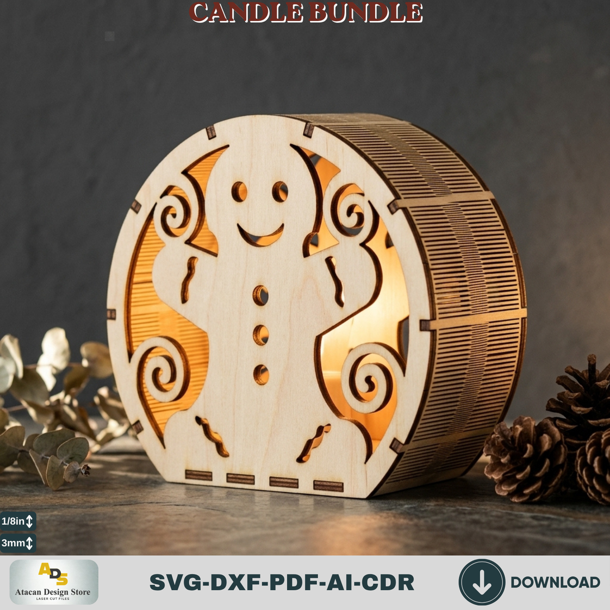 Laser Cut Christmas Lantern Bundle, Wooden Candle Holder Templates, Winter Table Decorations