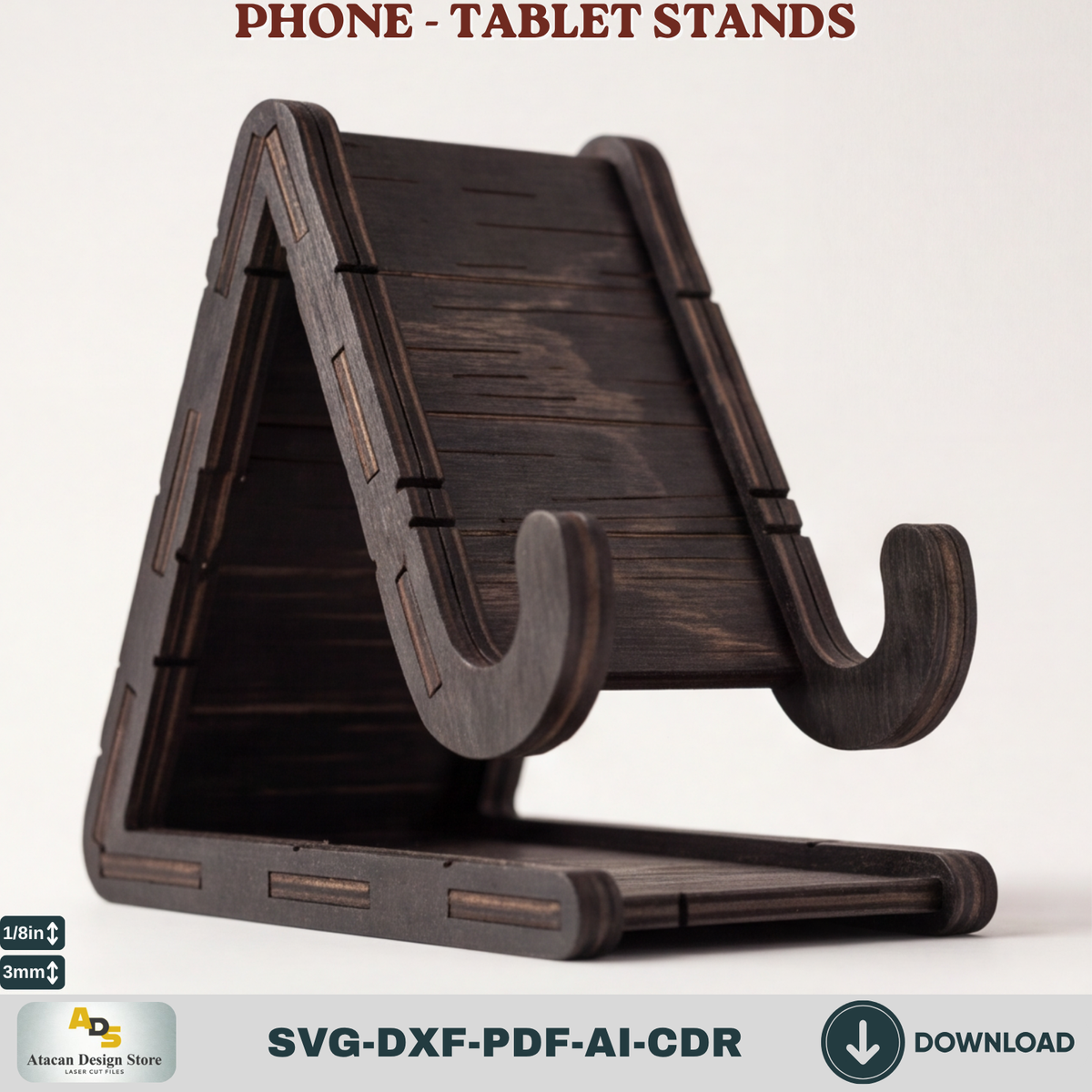 Tablet and Phone Holder Laser Cut Template, A-Frame Desk Dock Display, Wood Stand