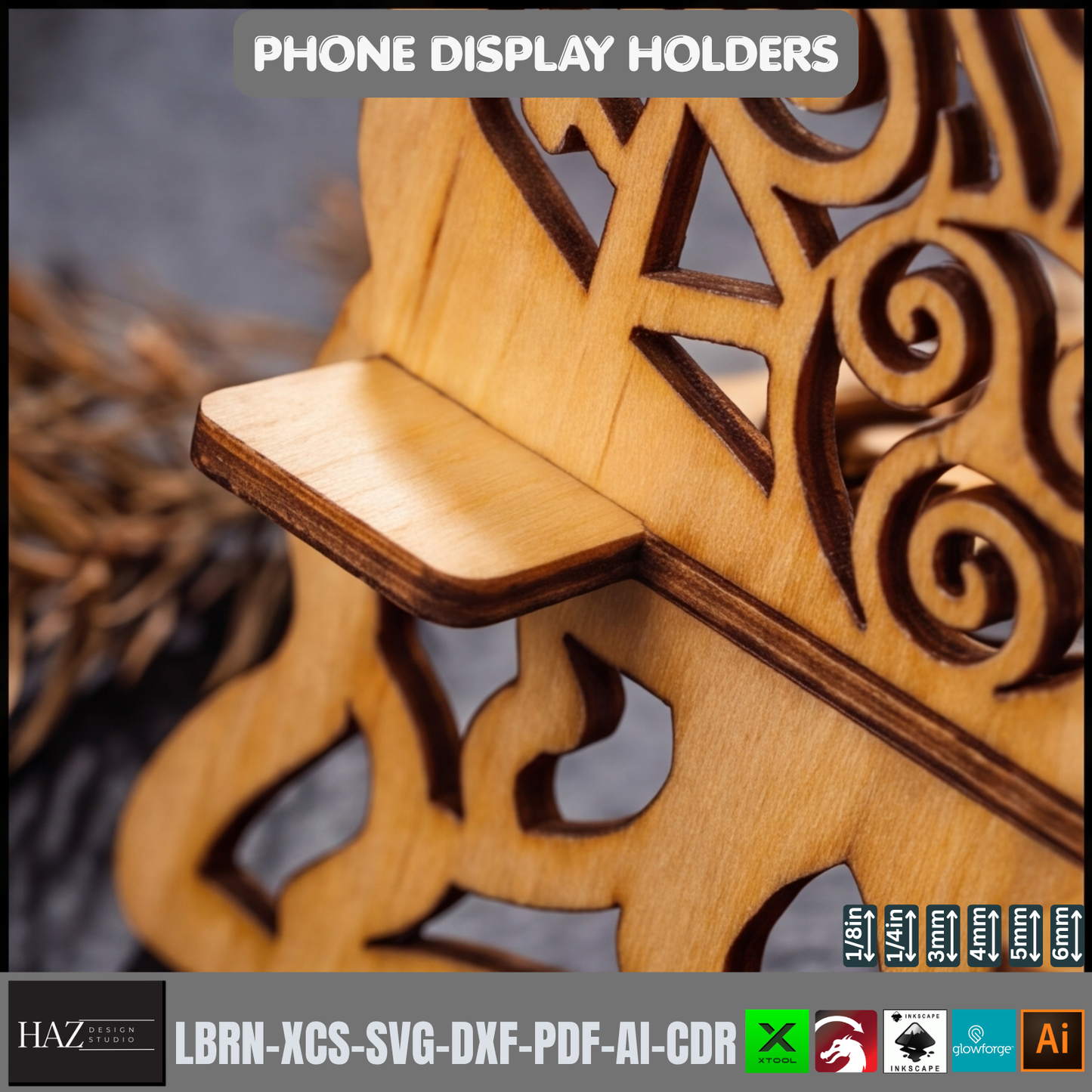 Laser Cut Viking Phone Stand Wooden Desk Organizer Template SVG File