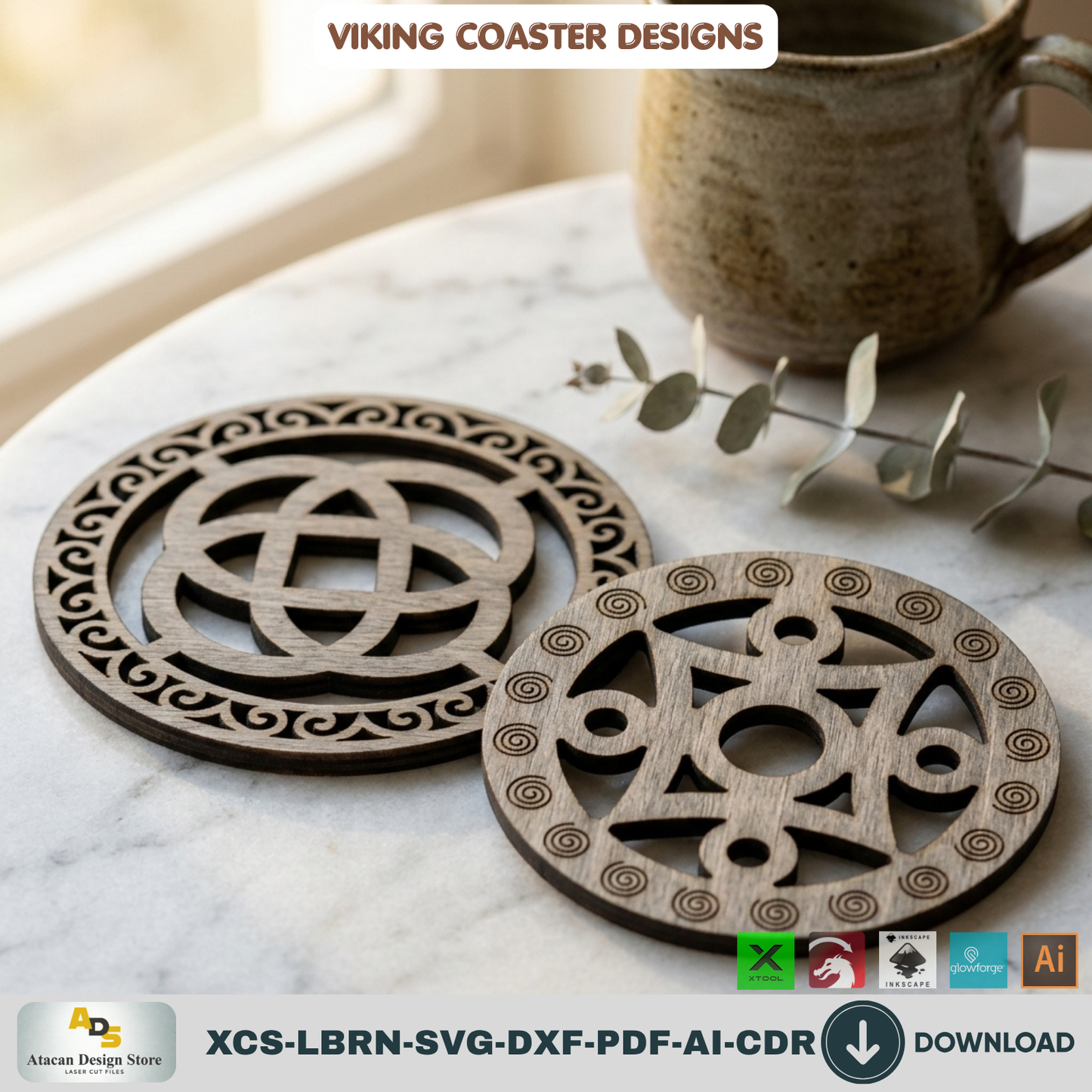 Viking Celtic Knot Coaster Laser Cut Files Wooden Round Tray Template