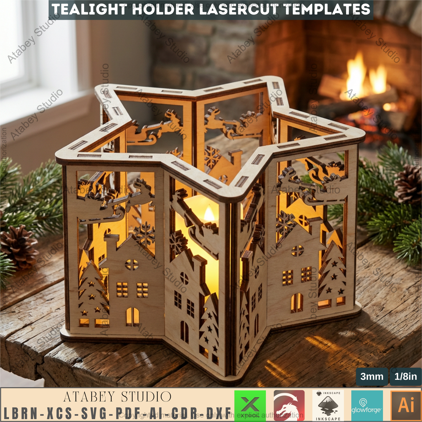 Christmas Star Lantern Laser Cut Template, Wooden Tealight Holder, Holiday Table Decor 978