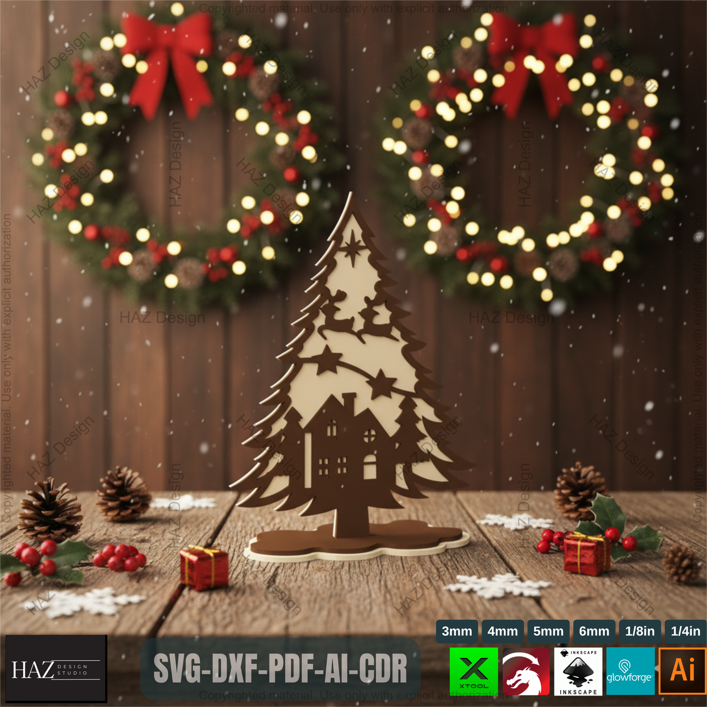 Laser Cut Standing Christmas Tree Ornaments Bundle, Decorative Wooden Xmas Tree Designs, Christmas Table Tree Decor,3D Holiday Tree 493