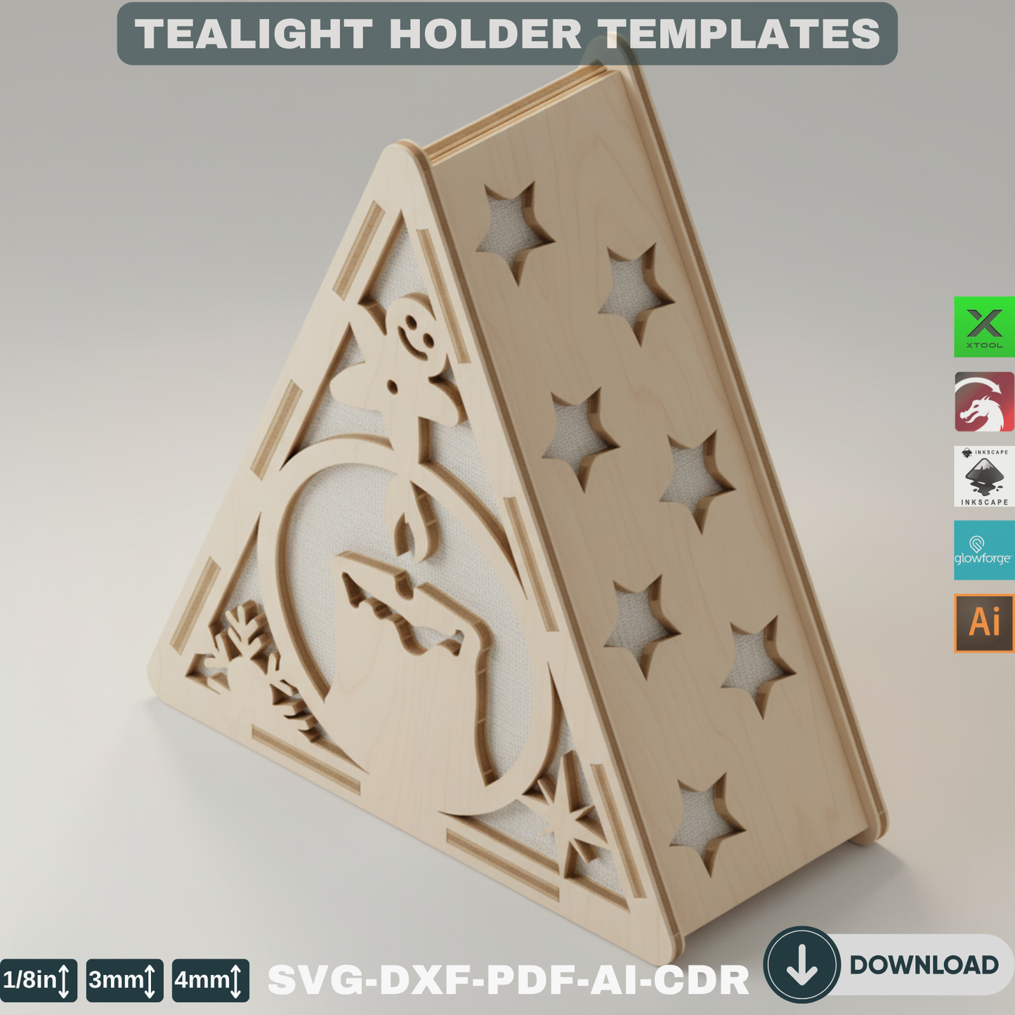 Christmas Glow Lanterns Template – Laser Cut Winter Village Scene – Holiday Night Light Decor – Festive Wonderland Tree Ornament 782