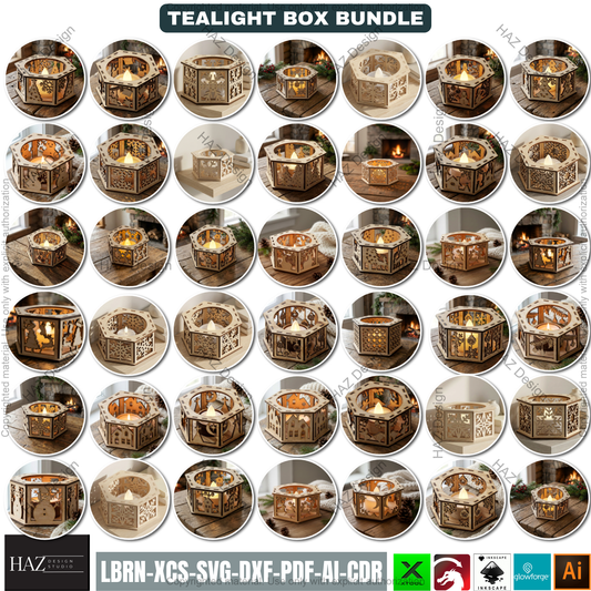 Christmas Candle Lantern Bundle | Tealight Holder Laser Cut Files | Holiday Table Decor 506