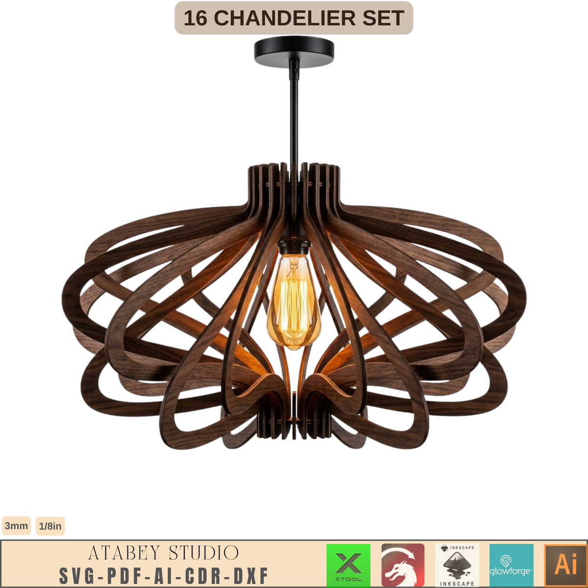 16 Wooden Chandelier Laser Cut Pendant Lamp Shade Templates Plywood Hanging Light