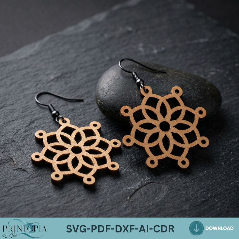 Boho Floral and Geometric Wooden Earring Patterns SVG Bundle Laser Cut Files
