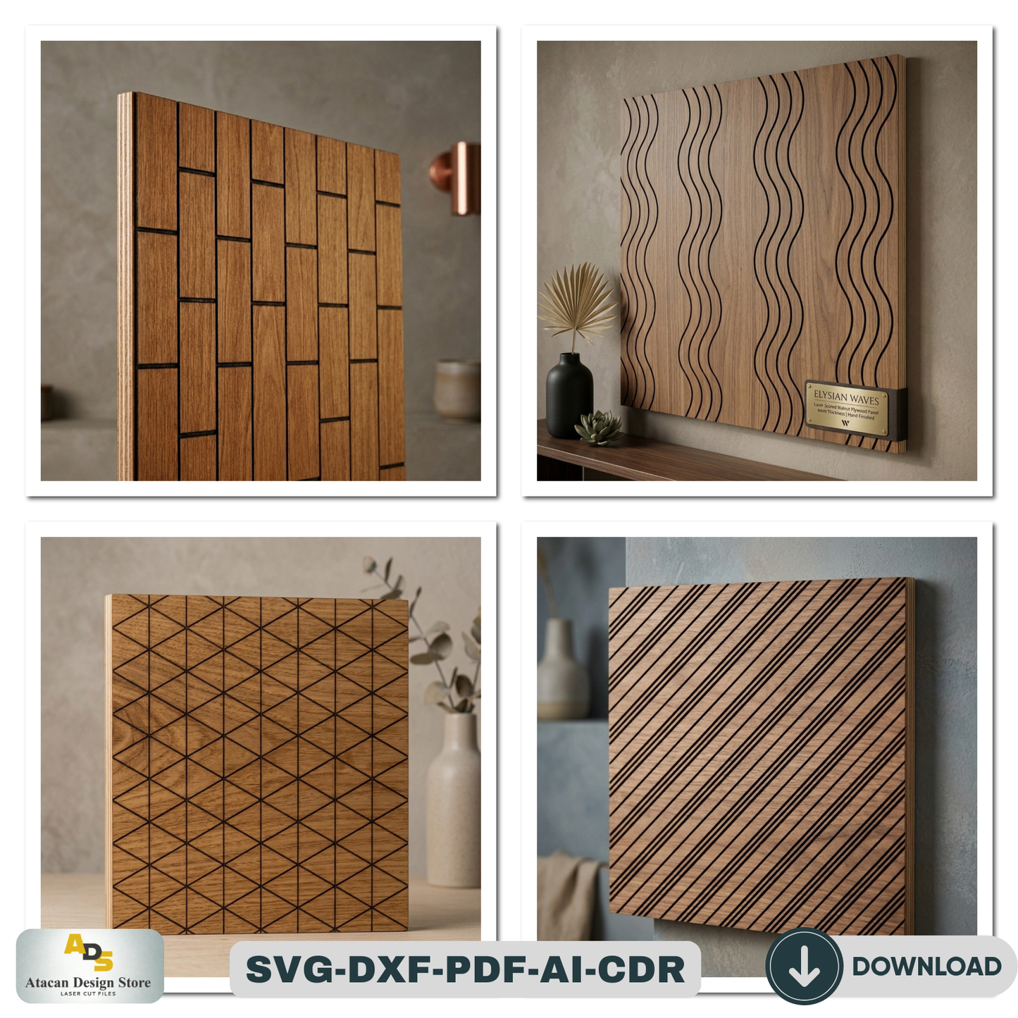 40 Geometric Wall Art Patterns / Wooden LaserCut Panel Decor / Abstract Geometric Seamless Designs  946