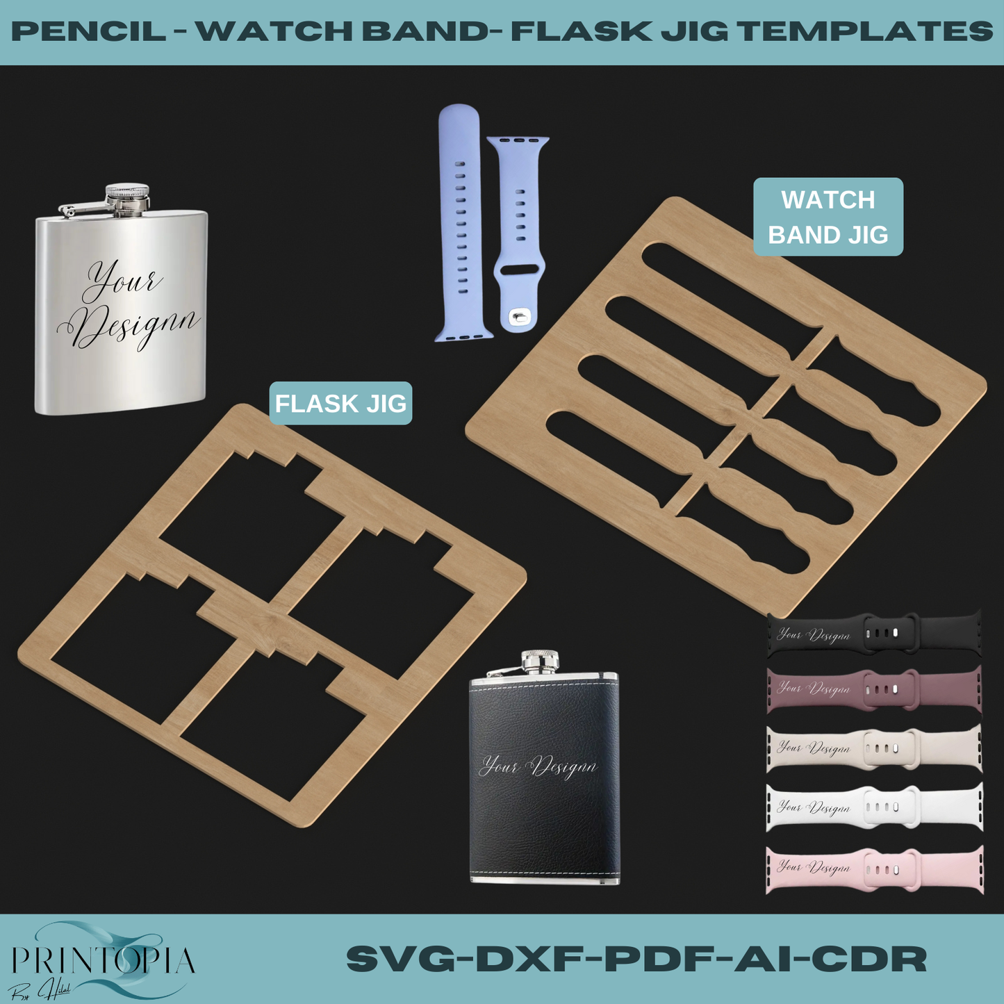 Laser Cut Jig Templates for Pencil, Watch Band, Flask - Perfect for Engraving Projects 148