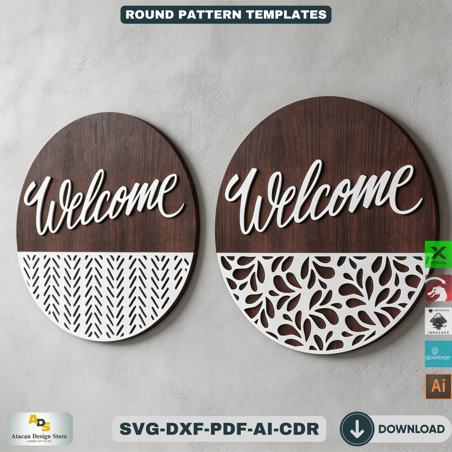 Door sign with patterns / Glowforge laser cut files / Door hanger Templates ADS115
