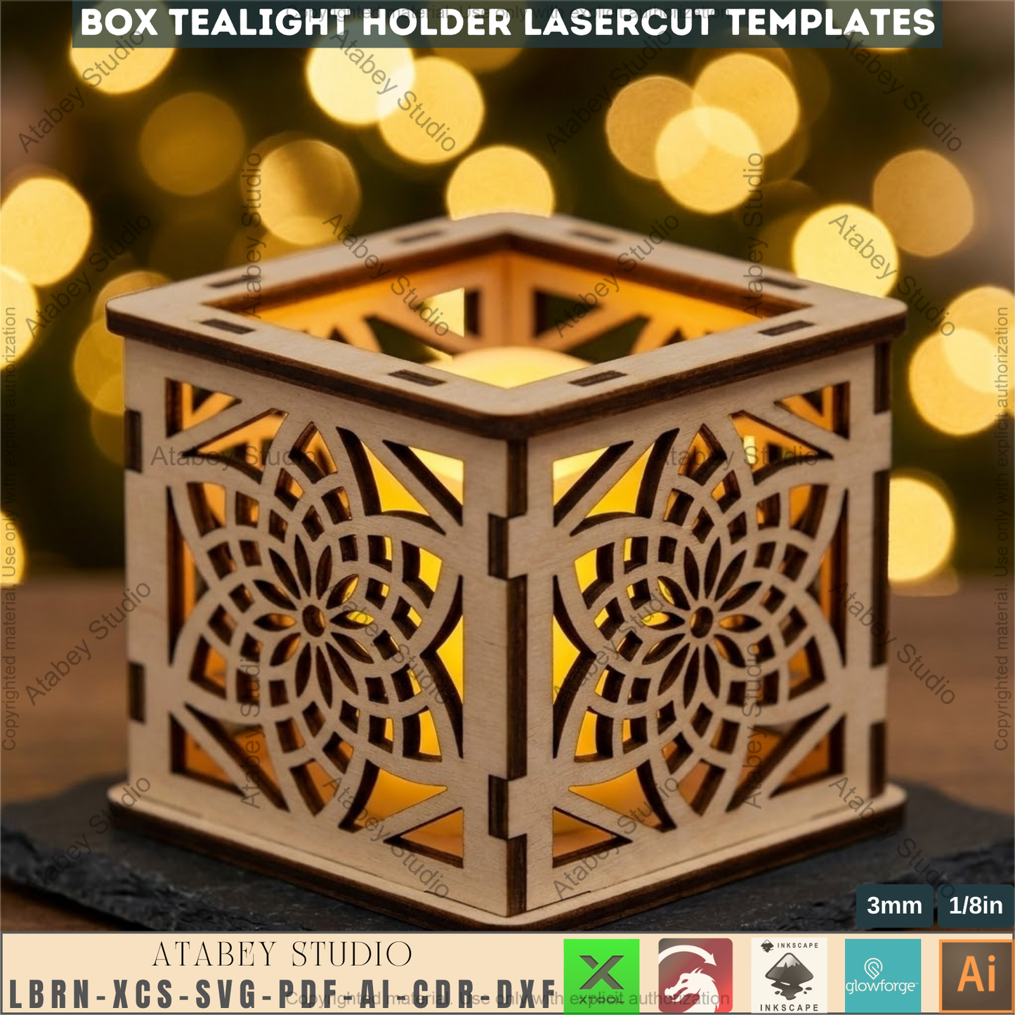 Christmas Tealight Holder Laser Cut Templates, Box Candle Lanterns, Wooden Lanterns, Holiday Tabletop Decor 973