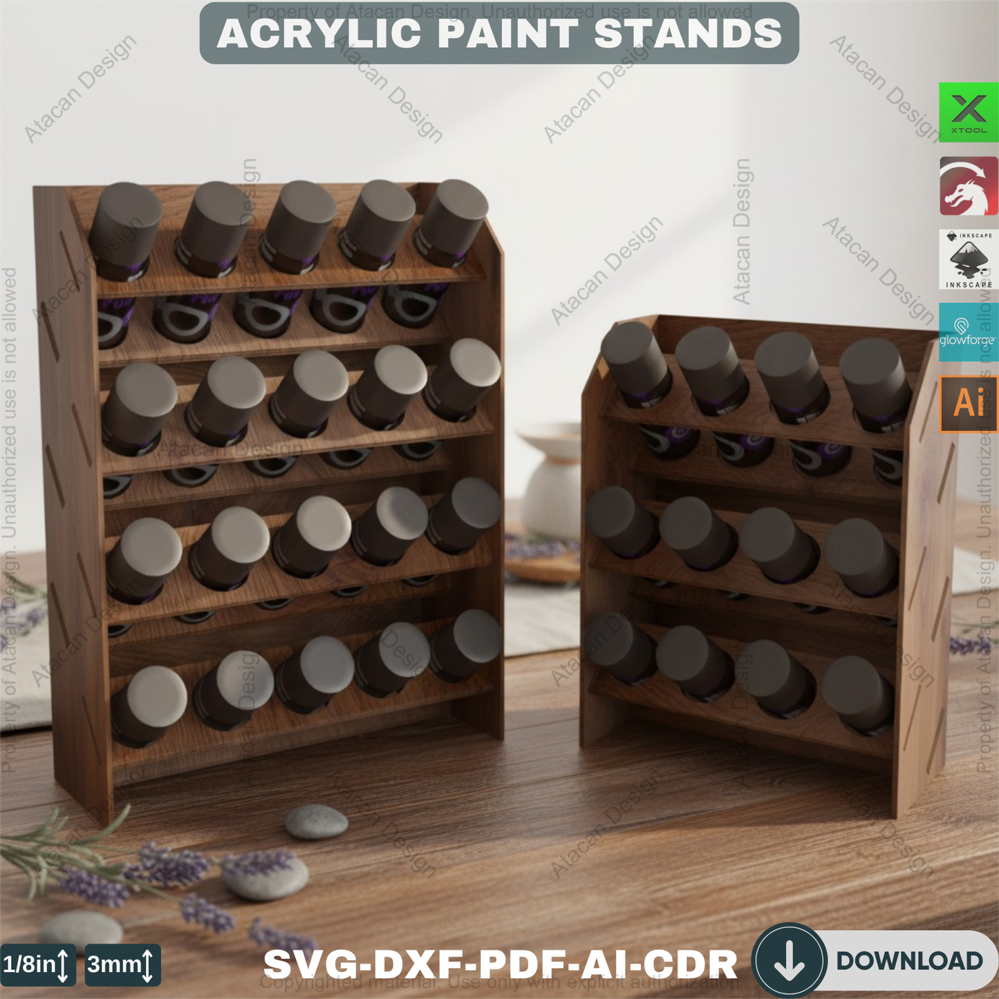 Acrylic Paint Bottle Organizer - 2 Sizes Wooden Paint Storage Stand for Artists 393