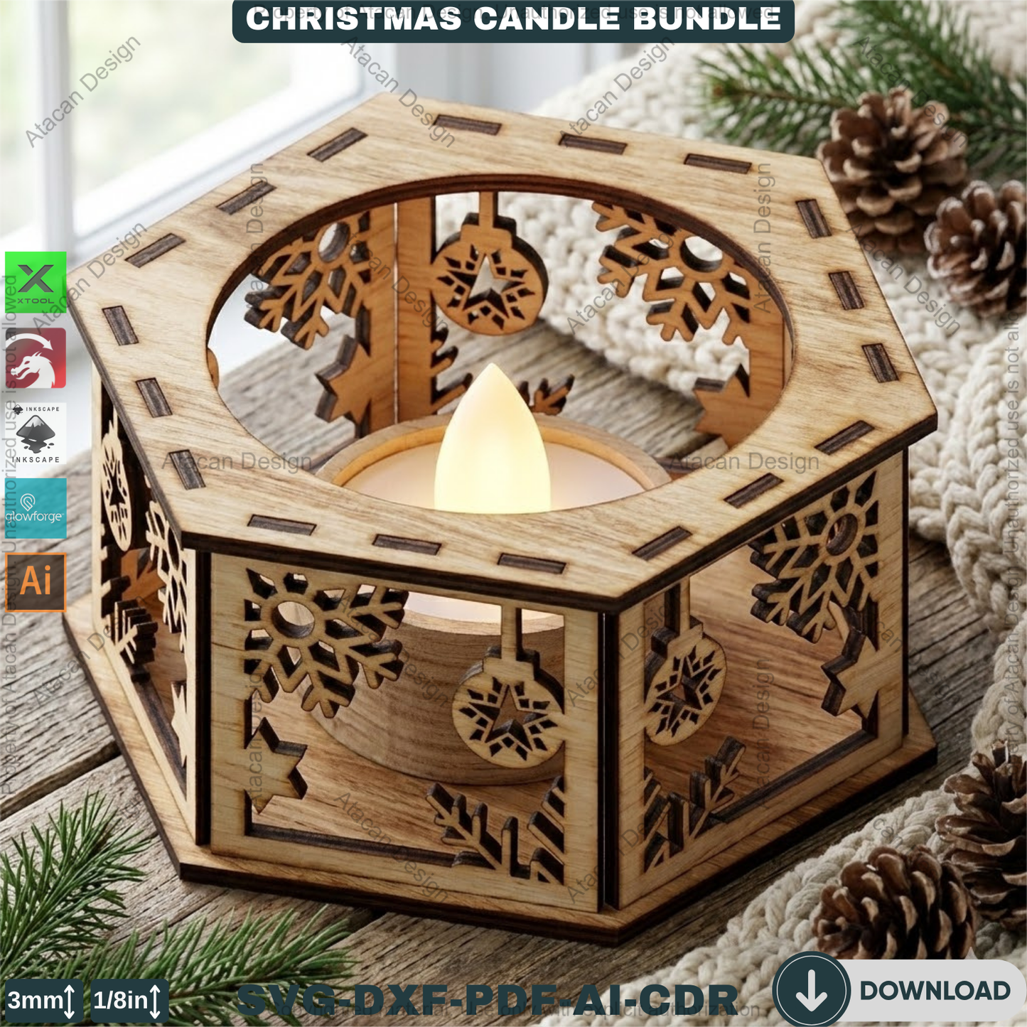 Christmas Tealight Box Bundle - Laser Cut Lantern Templates, Glowforge Xtool SVG Files 924