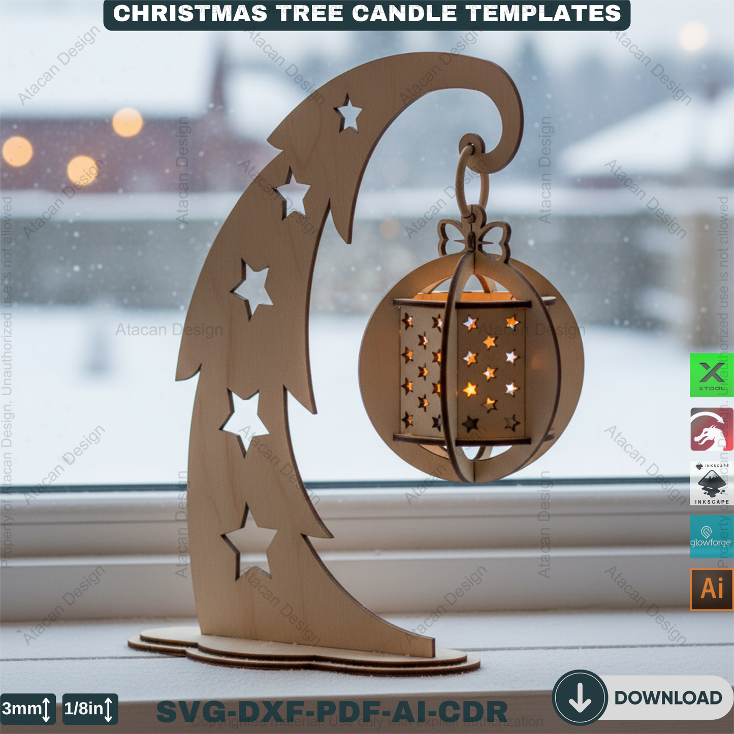 Elegant Christmas Tree Candle Stand Laser Cut File Set, 3D Wood Tealight Holder Designs for Xmas Tabletop & Holiday Home Decor 910