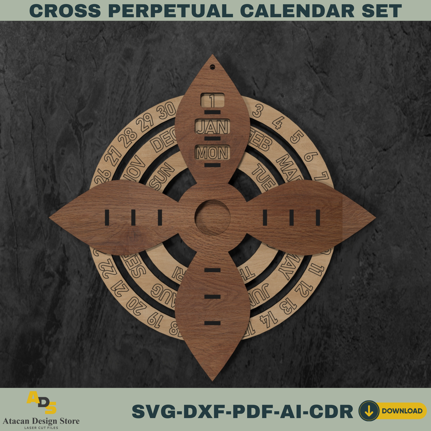 Cross Perpetual Calendar – Unique Laser Cut Design for Home Decor, DIY Spiritual Gifts & Year-Round Use 762