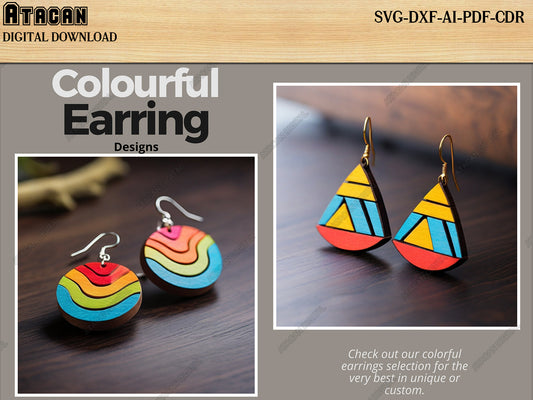 Vibrant Rainbow Wood Earring Files - Precision Laser Cut Patterns for Colorful Jewelry Creations 539