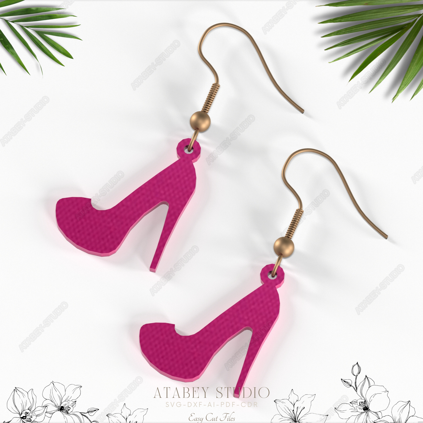 Pink High Heel Shoe Earrings - Stylish Summer Jewelry Design for Laser Cutting 847