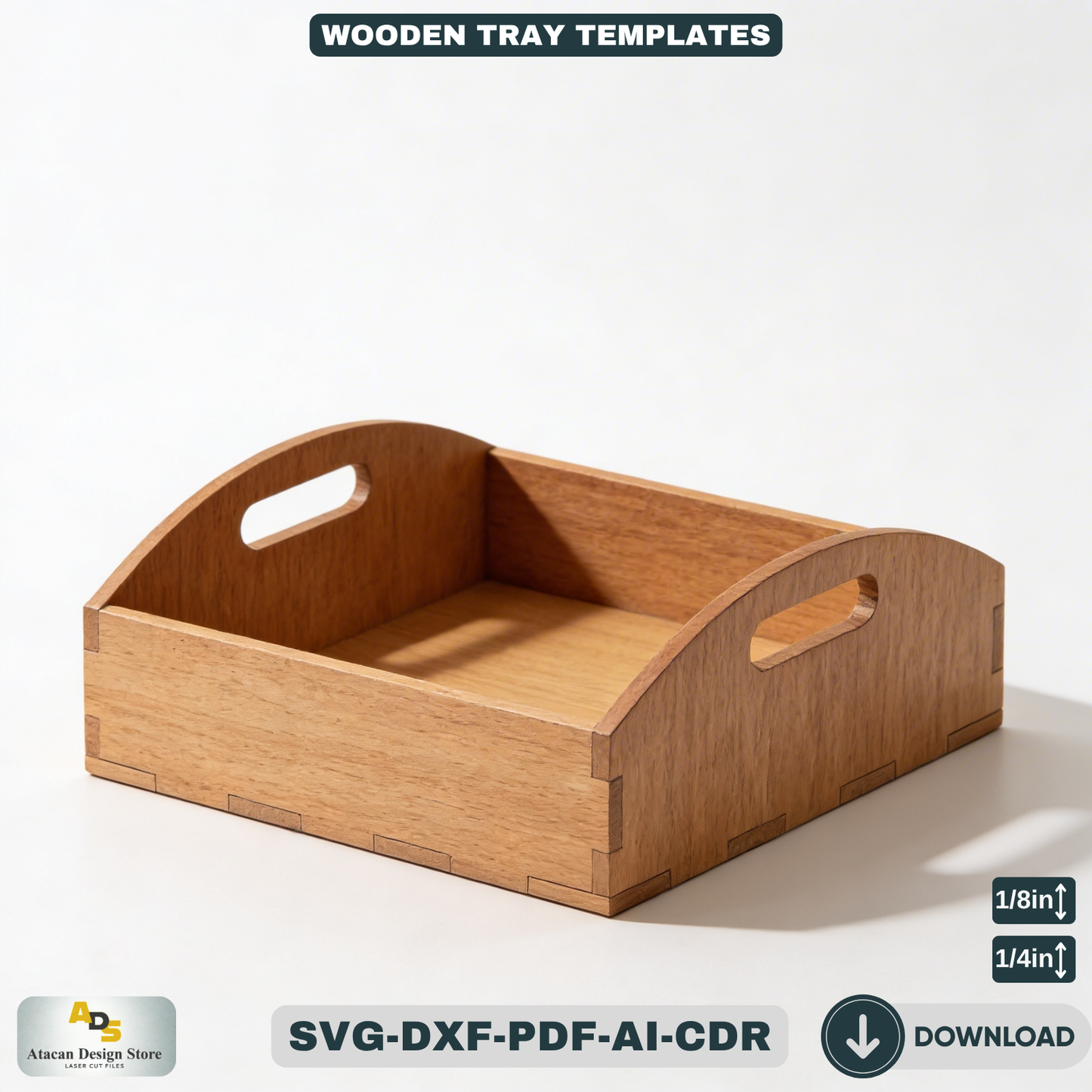 Small Wooden Tray with Handles - DIY Laser Cut Template for Xtool, Glowforge and more 677