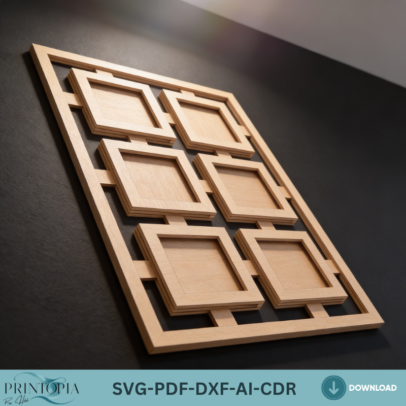 Family Photo Frame Collage Laser Cut Template Wooden Multi Picture Frame Wall Decor Design