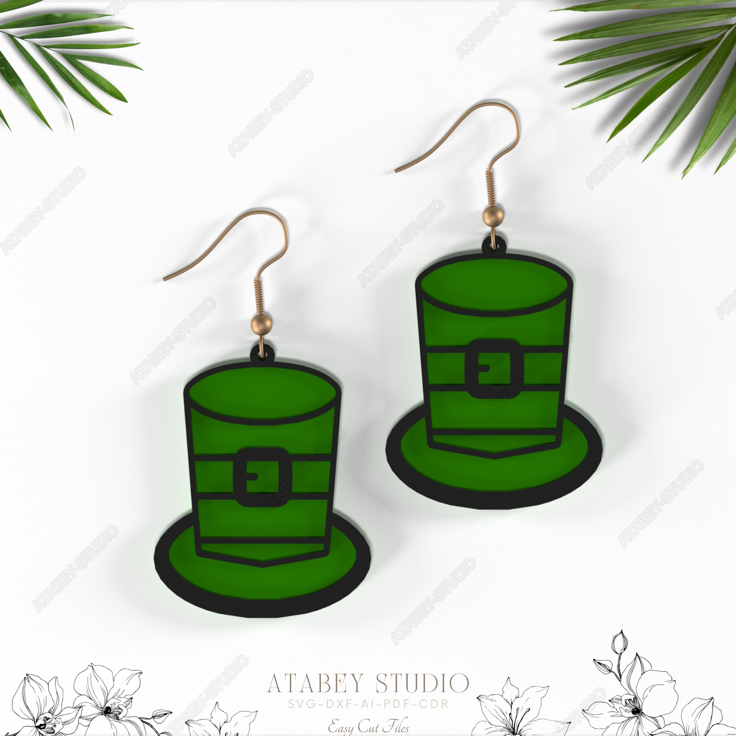 Saint Patrick's Day Earrings - Irish Leprechaun Hat Earrings for Laser Cutting 848