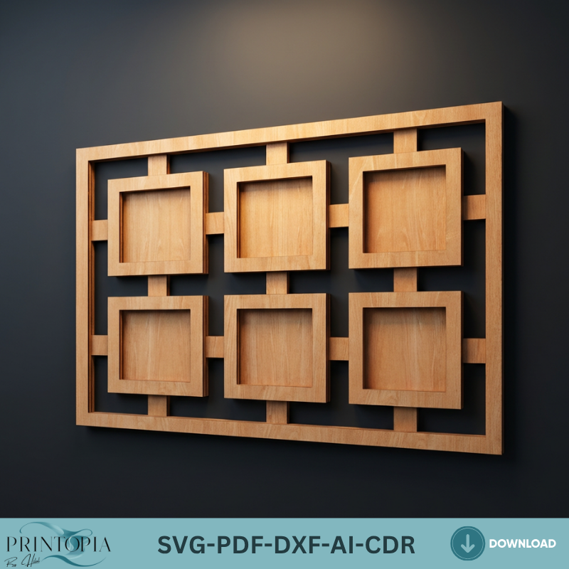 Family Photo Frame Collage Laser Cut Template Wooden Multi Picture Frame Wall Decor Design