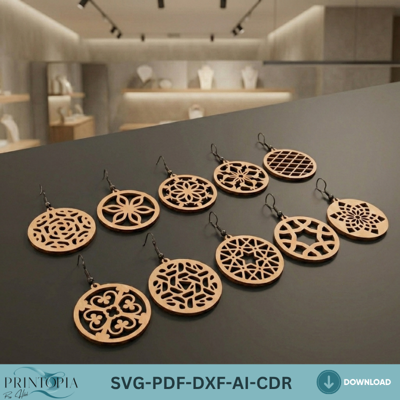 Earring Templates 10 Laser Cut Geometric Mandala Wood Jewelry Patterns Circle Earring Designs