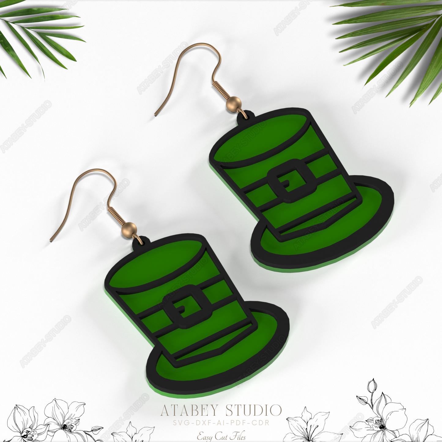 Saint Patrick's Day Earrings - Irish Leprechaun Hat Earrings for Laser Cutting 848