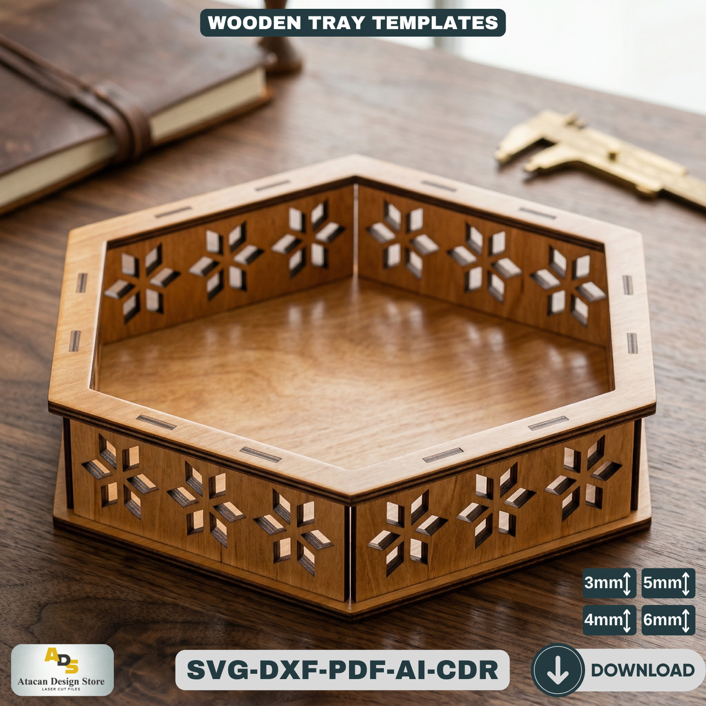 Decorative Tray Bundle | Laser Cut Ellipse, Round & Hexagon Wooden Trays 681