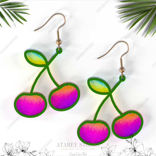 Red Cherry Earrings - Cute Summer Fruit Jewelry Design for Laser Cutting Machines 849