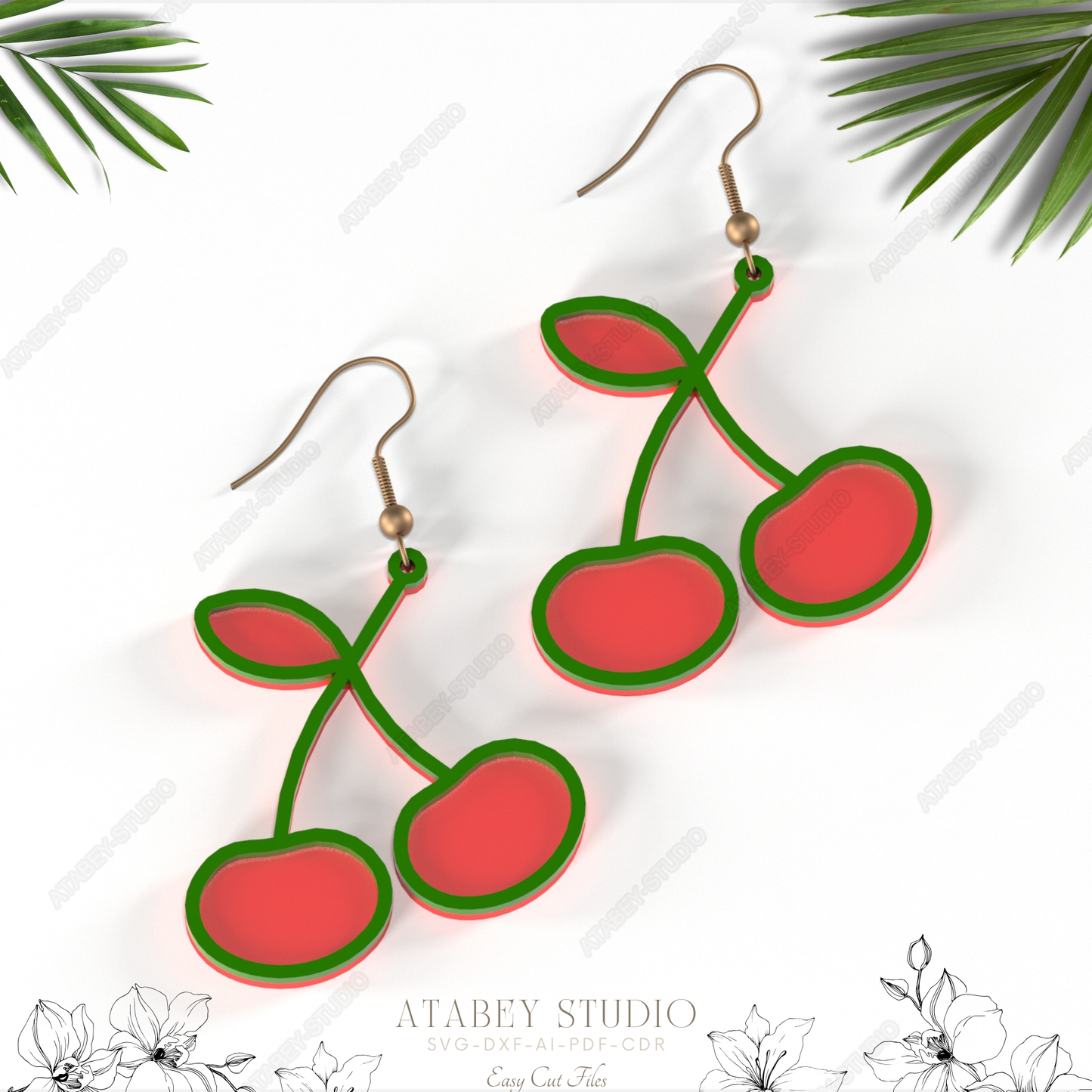 Red Cherry Earrings - Cute Summer Fruit Jewelry Design for Laser Cutting Machines 849