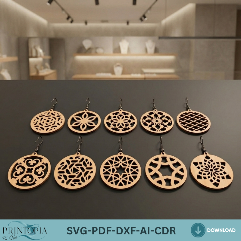 Earring Templates 10 Laser Cut Geometric Mandala Wood Jewelry Patterns Circle Earring Designs