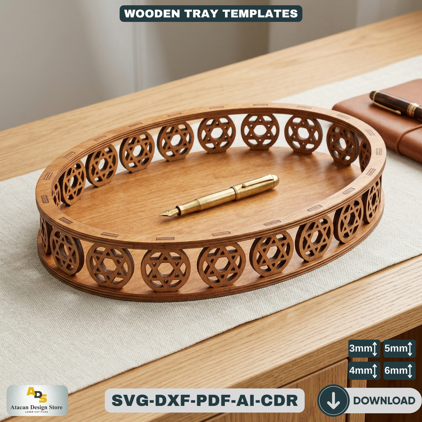 Decorative Tray Bundle | Laser Cut Ellipse, Round & Hexagon Wooden Trays 681