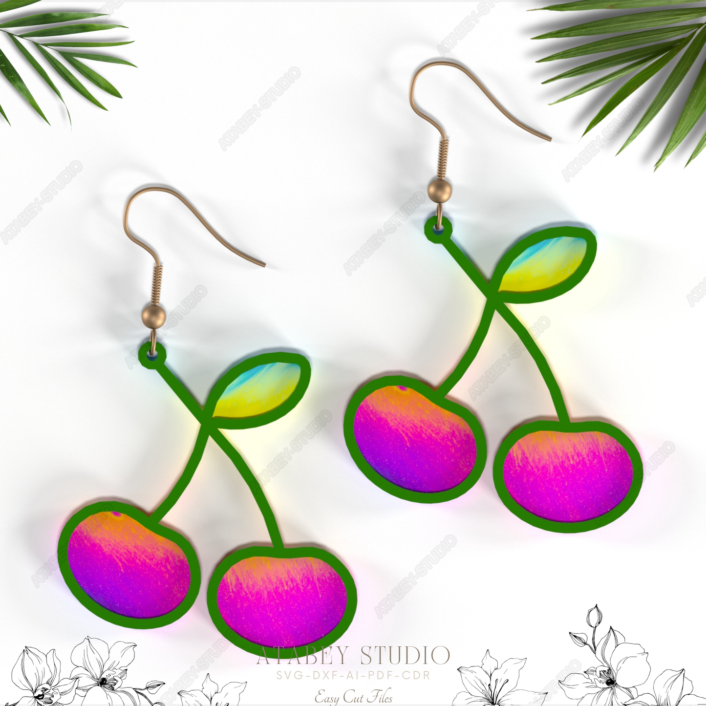 Red Cherry Earrings - Cute Summer Fruit Jewelry Design for Laser Cutting Machines 849